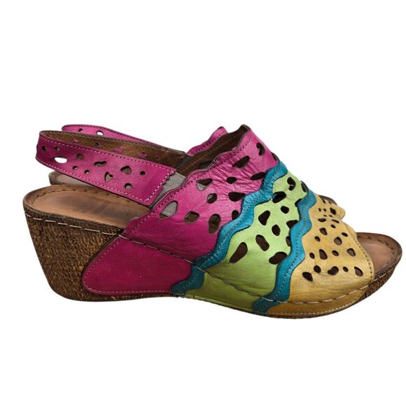 Karyoka Multicolor Cutout Wavy Colorblock Slingback Wedge Sandals 38 US 7.5 - 8 - Picture 7 of 14